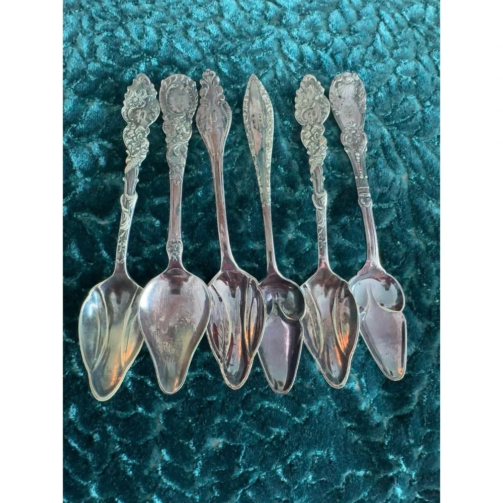 Set of 6 Vintage Rogers & Bro Silverplate Grapefruit/Citrus Spoons Monogrammed